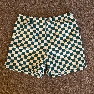 Green and white checkered denim shorts from wild fable